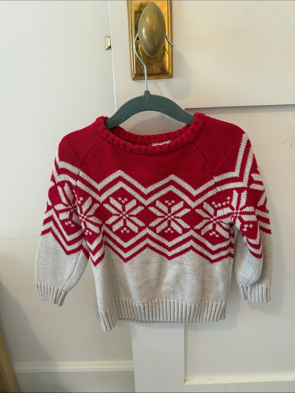 Red and Cream Nordic Pattern Hanna Anderson Toddler Sweater - Classic Crewneck
